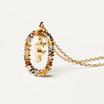 New 26 English Letter Pendant 925 Sterling Colored Zircon Letter Necklace Choker Fine Jewelry for Women