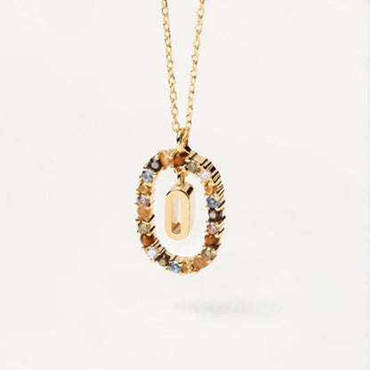 New 26 English Letter Pendant 925 Sterling Colored Zircon Letter Necklace Choker Fine Jewelry for Women
