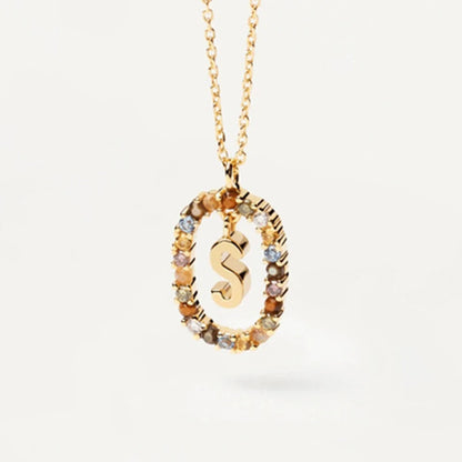 New 26 English Letter Pendant 925 Sterling Colored Zircon Letter Necklace Choker Fine Jewelry for Women