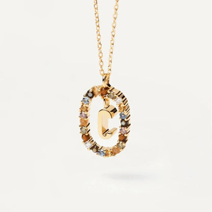 New 26 English Letter Pendant 925 Sterling Colored Zircon Letter Necklace Choker Fine Jewelry for Women