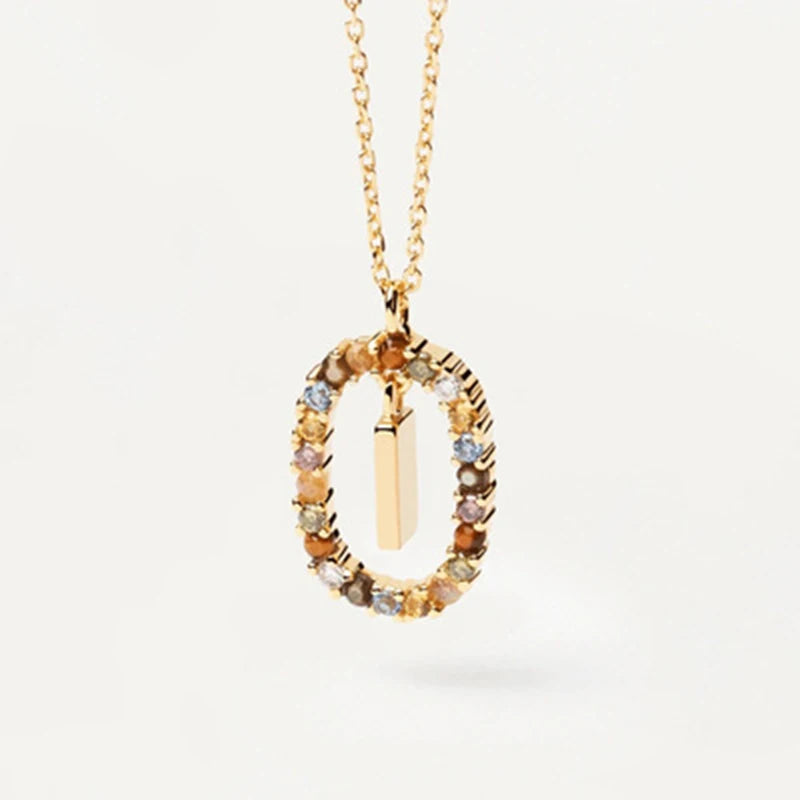New 26 English Letter Pendant 925 Sterling Colored Zircon Letter Necklace Choker Fine Jewelry for Women