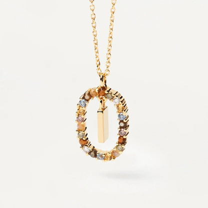 New 26 English Letter Pendant 925 Sterling Colored Zircon Letter Necklace Choker Fine Jewelry for Women