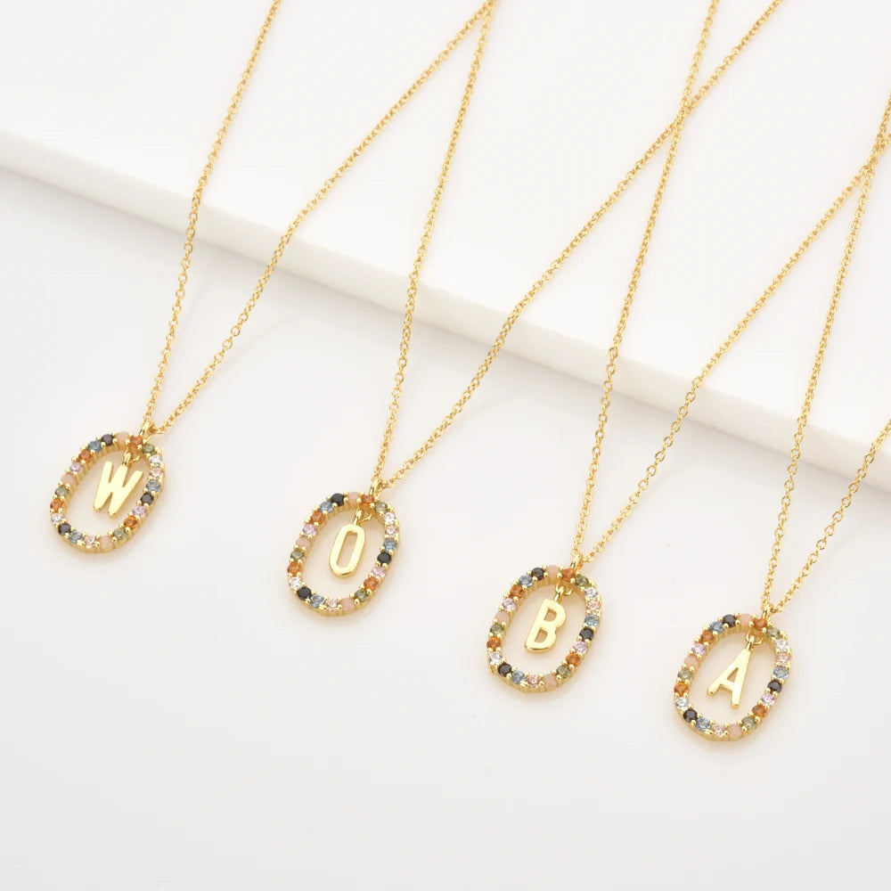 New 26 English Letter Pendant 925 Sterling Colored Zircon Letter Necklace Choker Fine Jewelry for Women