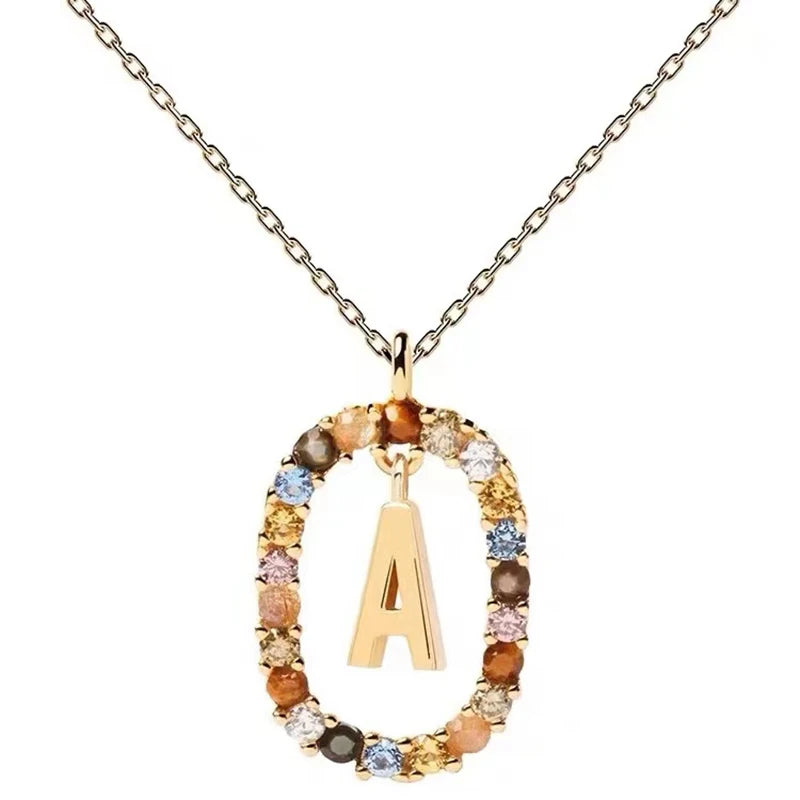 New 26 English Letter Pendant 925 Sterling Colored Zircon Letter Necklace Choker Fine Jewelry for Women