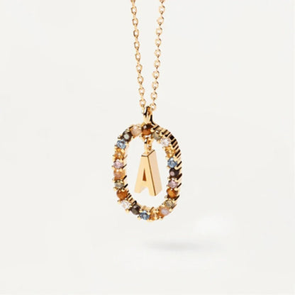 New 26 English Letter Pendant 925 Sterling Colored Zircon Letter Necklace Choker Fine Jewelry for Women