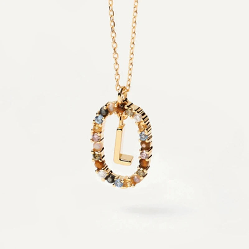 New 26 English Letter Pendant 925 Sterling Colored Zircon Letter Necklace Choker Fine Jewelry for Women