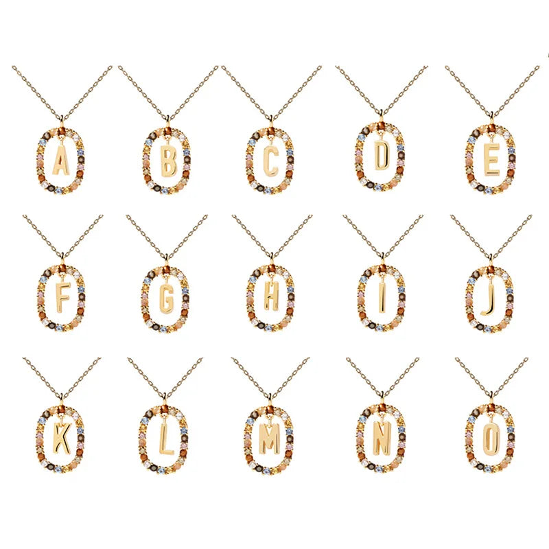 New 26 English Letter Pendant 925 Sterling Colored Zircon Letter Necklace Choker Fine Jewelry for Women