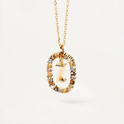 New 26 English Letter Pendant 925 Sterling Colored Zircon Letter Necklace Choker Fine Jewelry for Women