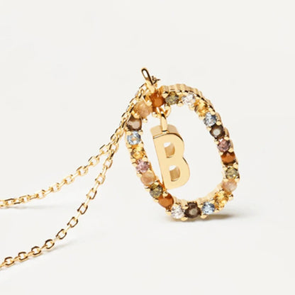 New 26 English Letter Pendant 925 Sterling Colored Zircon Letter Necklace Choker Fine Jewelry for Women