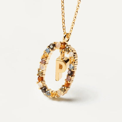 New 26 English Letter Pendant 925 Sterling Colored Zircon Letter Necklace Choker Fine Jewelry for Women