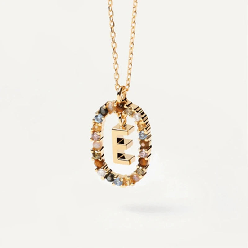 New 26 English Letter Pendant 925 Sterling Colored Zircon Letter Necklace Choker Fine Jewelry for Women