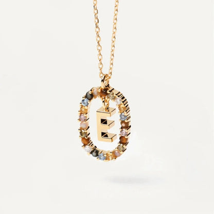 New 26 English Letter Pendant 925 Sterling Colored Zircon Letter Necklace Choker Fine Jewelry for Women