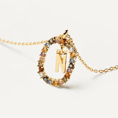 New 26 English Letter Pendant 925 Sterling Colored Zircon Letter Necklace Choker Fine Jewelry for Women