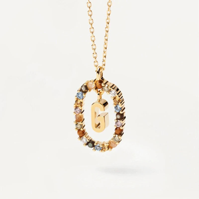 New 26 English Letter Pendant 925 Sterling Colored Zircon Letter Necklace Choker Fine Jewelry for Women
